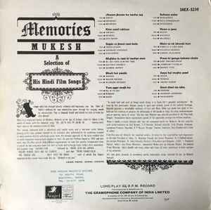 Mukesh – Memories Mukesh (A Selection Of His Hindi Film Songs)