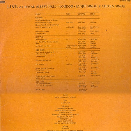 Jagjit Singh &amp; Chitra Singh* – Live At Royal Albert Hall London